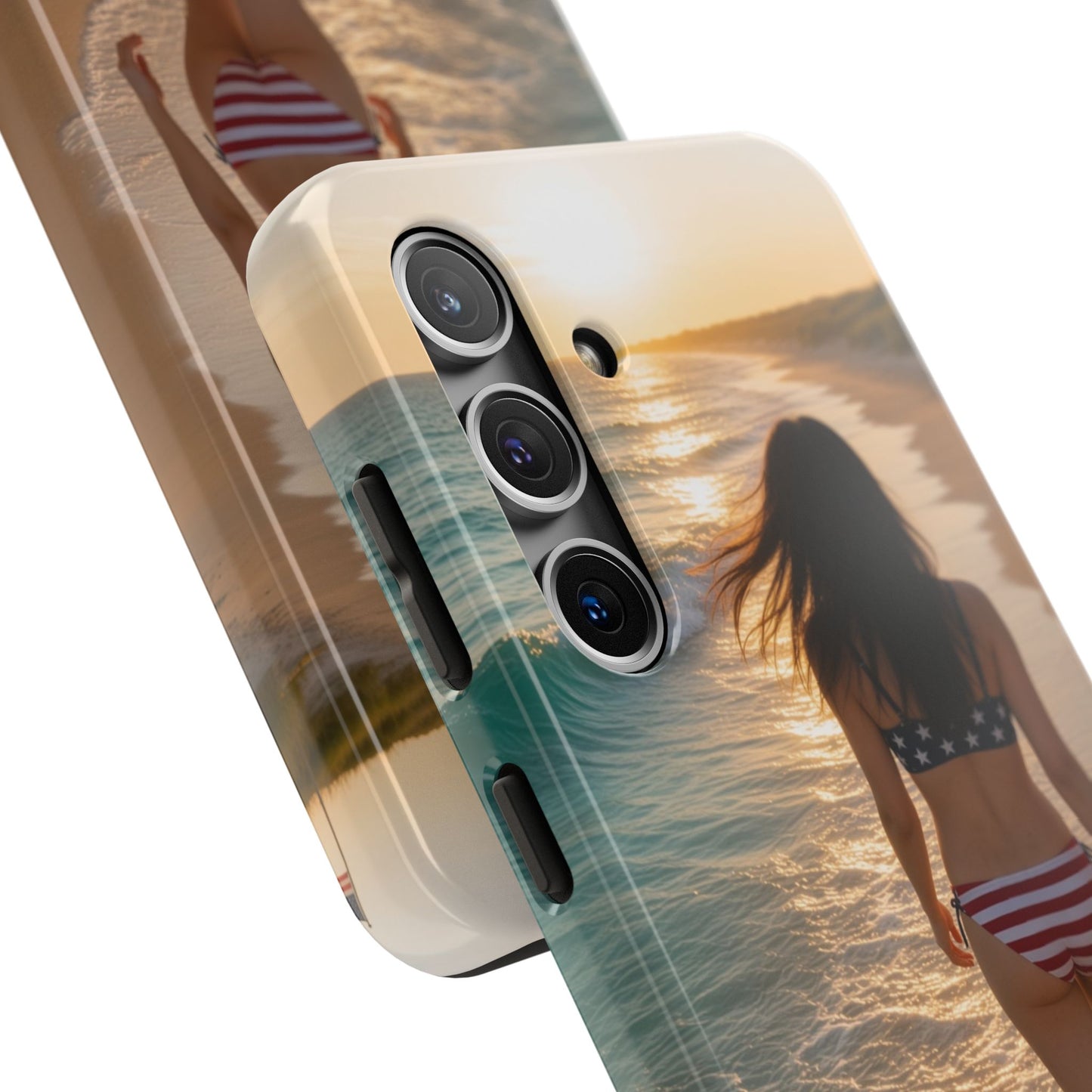 Beach Sunset Phone Case — American Flag Bikini Girl Tough Protective Cover