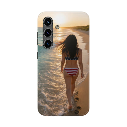Beach Sunset Phone Case — American Flag Bikini Girl Tough Protective Cover