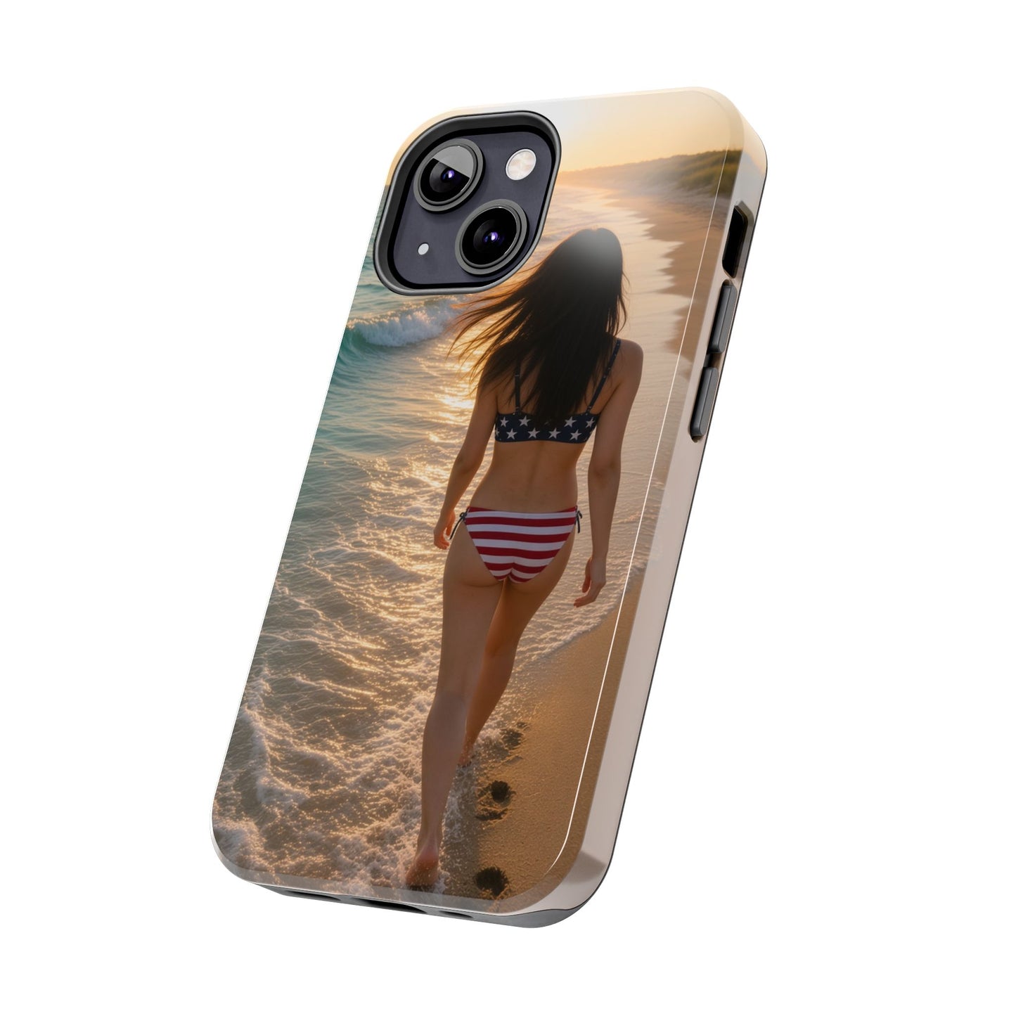 Beach Sunset Phone Case — American Flag Bikini Girl Tough Protective Cover