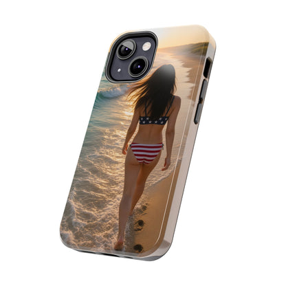 Beach Sunset Phone Case — American Flag Bikini Girl Tough Protective Cover