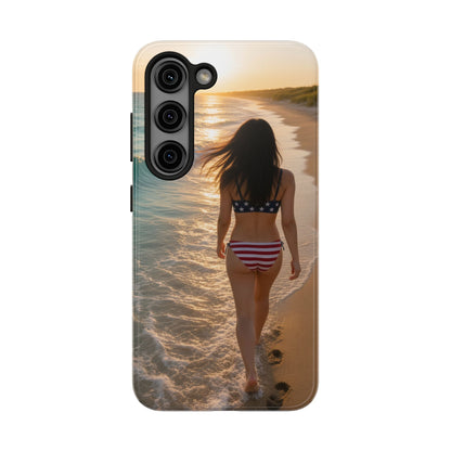 Beach Sunset Phone Case — American Flag Bikini Girl Tough Protective Cover