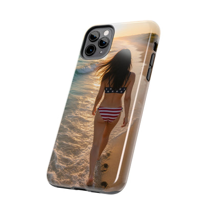 Beach Sunset Phone Case — American Flag Bikini Girl Tough Protective Cover