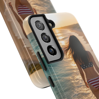 Beach Sunset Phone Case — American Flag Bikini Girl Tough Protective Cover