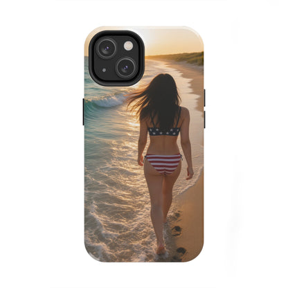 Beach Sunset Phone Case — American Flag Bikini Girl Tough Protective Cover