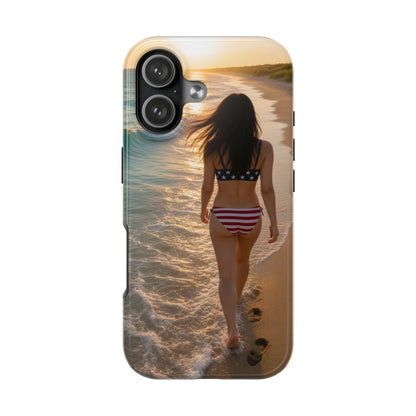 Beach Sunset Phone Case — American Flag Bikini Girl Tough Protective Cover