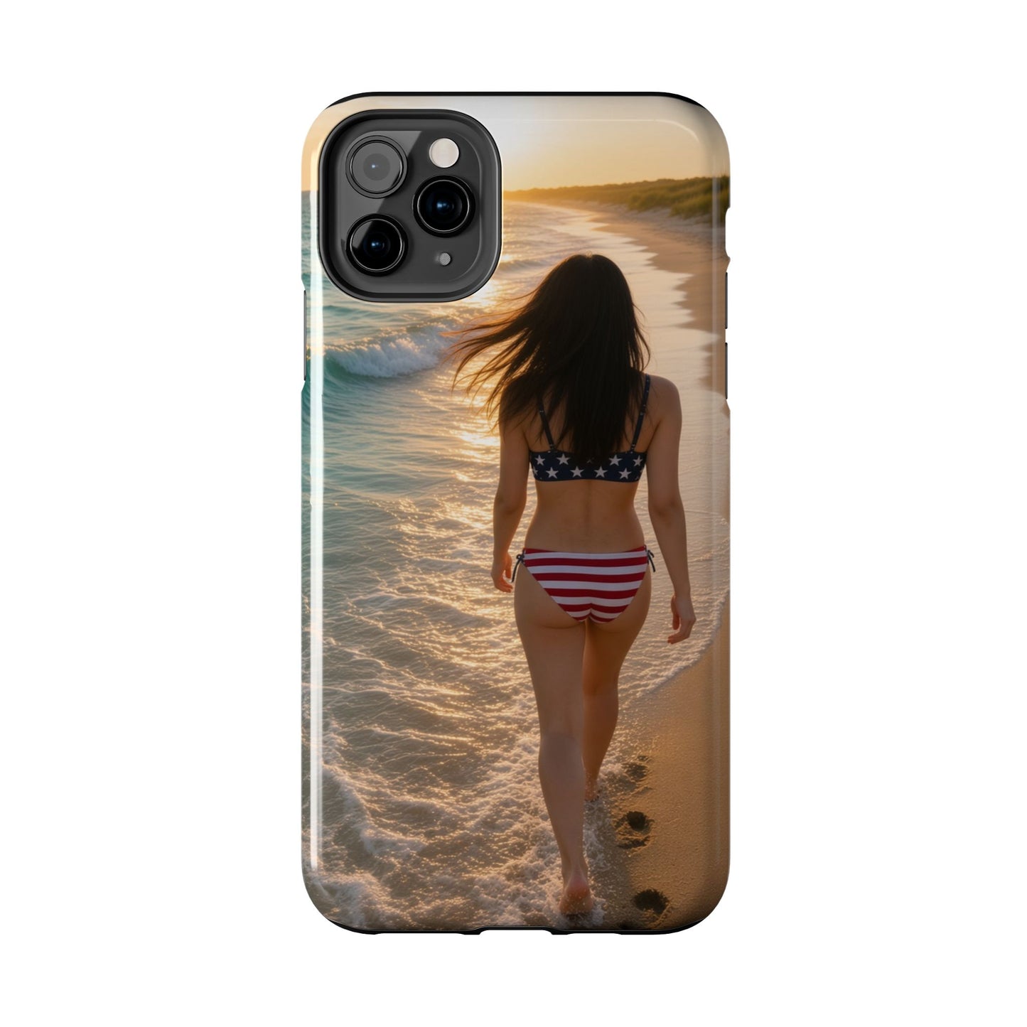 Beach Sunset Phone Case — American Flag Bikini Girl Tough Protective Cover