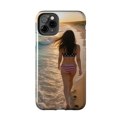 Beach Sunset Phone Case — American Flag Bikini Girl Tough Protective Cover