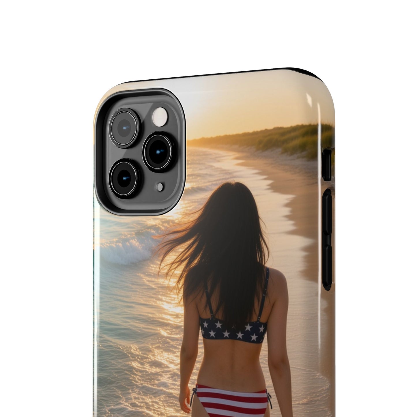 Beach Sunset Phone Case — American Flag Bikini Girl Tough Protective Cover