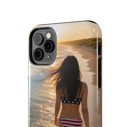 Beach Sunset Phone Case — American Flag Bikini Girl Tough Protective Cover
