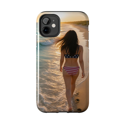 Beach Sunset Phone Case — American Flag Bikini Girl Tough Protective Cover