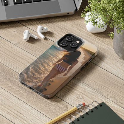 Beach Sunset Phone Case — American Flag Bikini Girl Tough Protective Cover