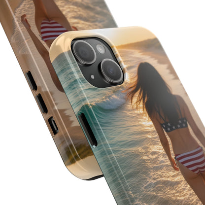 Beach Sunset Phone Case — American Flag Bikini Girl Tough Protective Cover