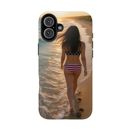 Beach Sunset Phone Case — American Flag Bikini Girl Tough Protective Cover