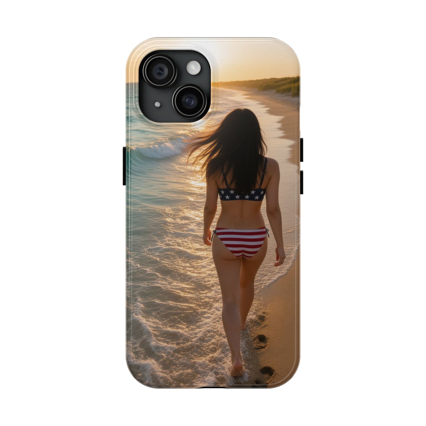 Beach Sunset Phone Case — American Flag Bikini Girl Tough Protective Cover