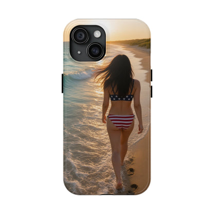 Beach Sunset Phone Case — American Flag Bikini Girl Tough Protective Cover