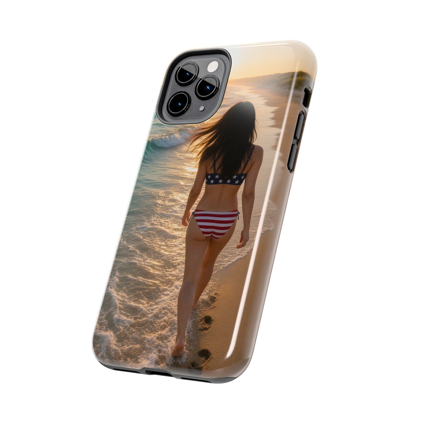 Beach Sunset Phone Case — American Flag Bikini Girl Tough Protective Cover