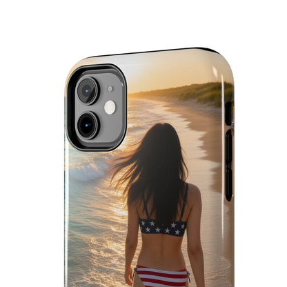 Beach Sunset Phone Case — American Flag Bikini Girl Tough Protective Cover