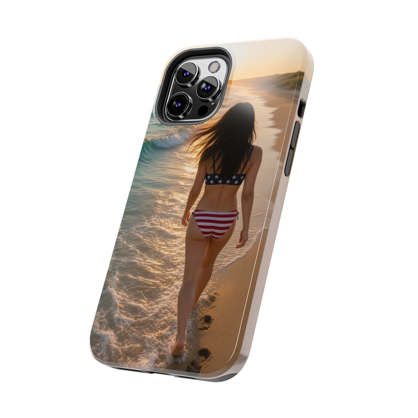 Beach Sunset Phone Case — American Flag Bikini Girl Tough Protective Cover