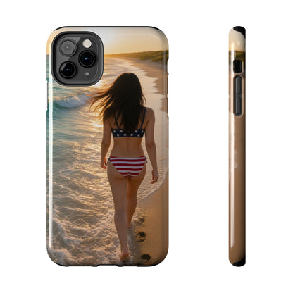 Beach Sunset Phone Case — American Flag Bikini Girl Tough Protective Cover