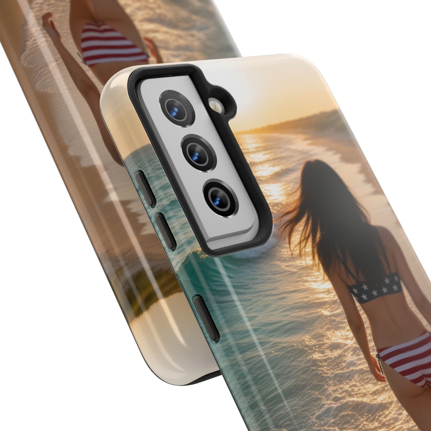 Beach Sunset Phone Case — American Flag Bikini Girl Tough Protective Cover