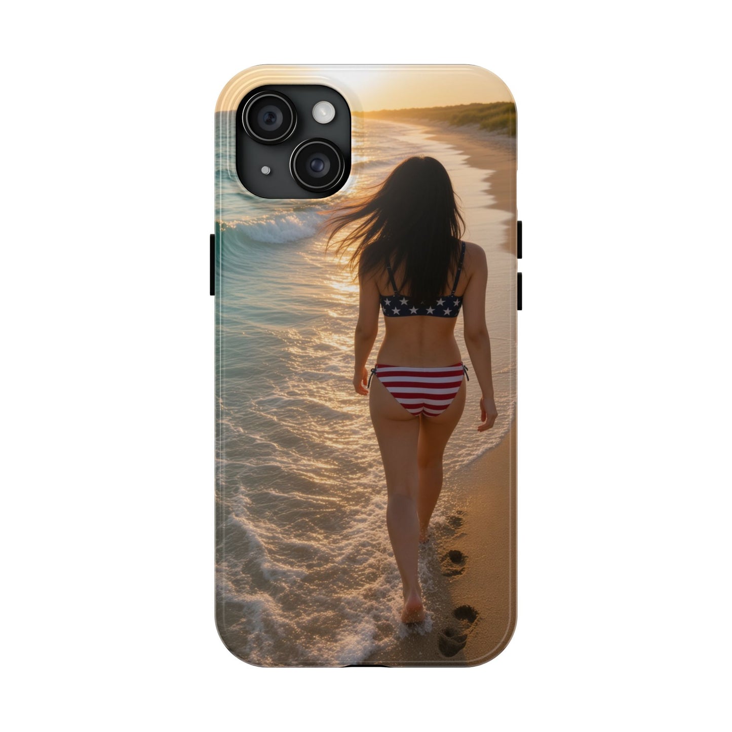 Beach Sunset Phone Case — American Flag Bikini Girl Tough Protective Cover