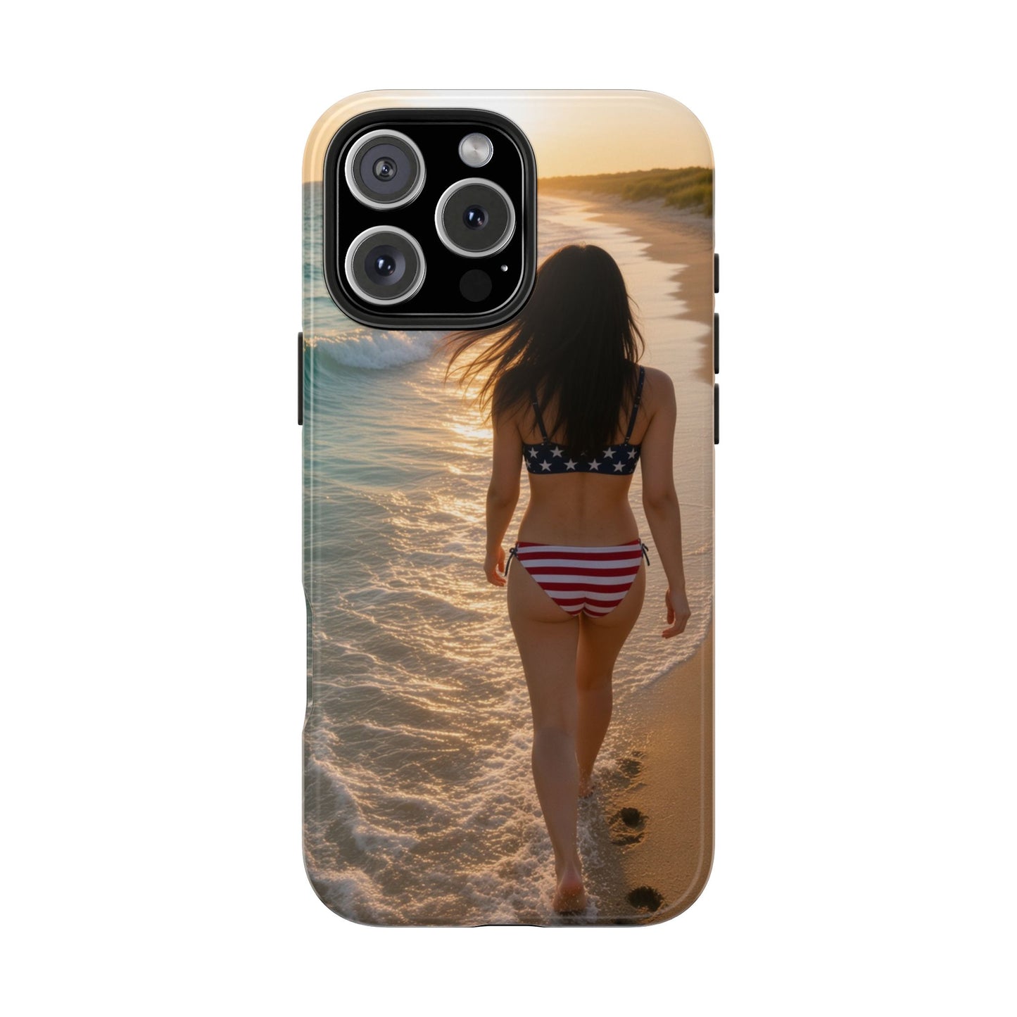 Beach Sunset Phone Case — American Flag Bikini Girl Tough Protective Cover