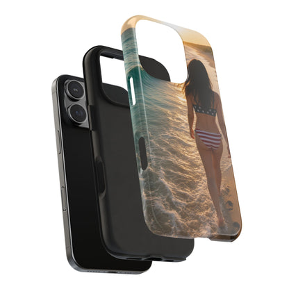 Beach Sunset Phone Case — American Flag Bikini Girl Tough Protective Cover