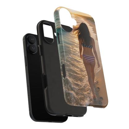 Beach Sunset Phone Case — American Flag Bikini Girl Tough Protective Cover
