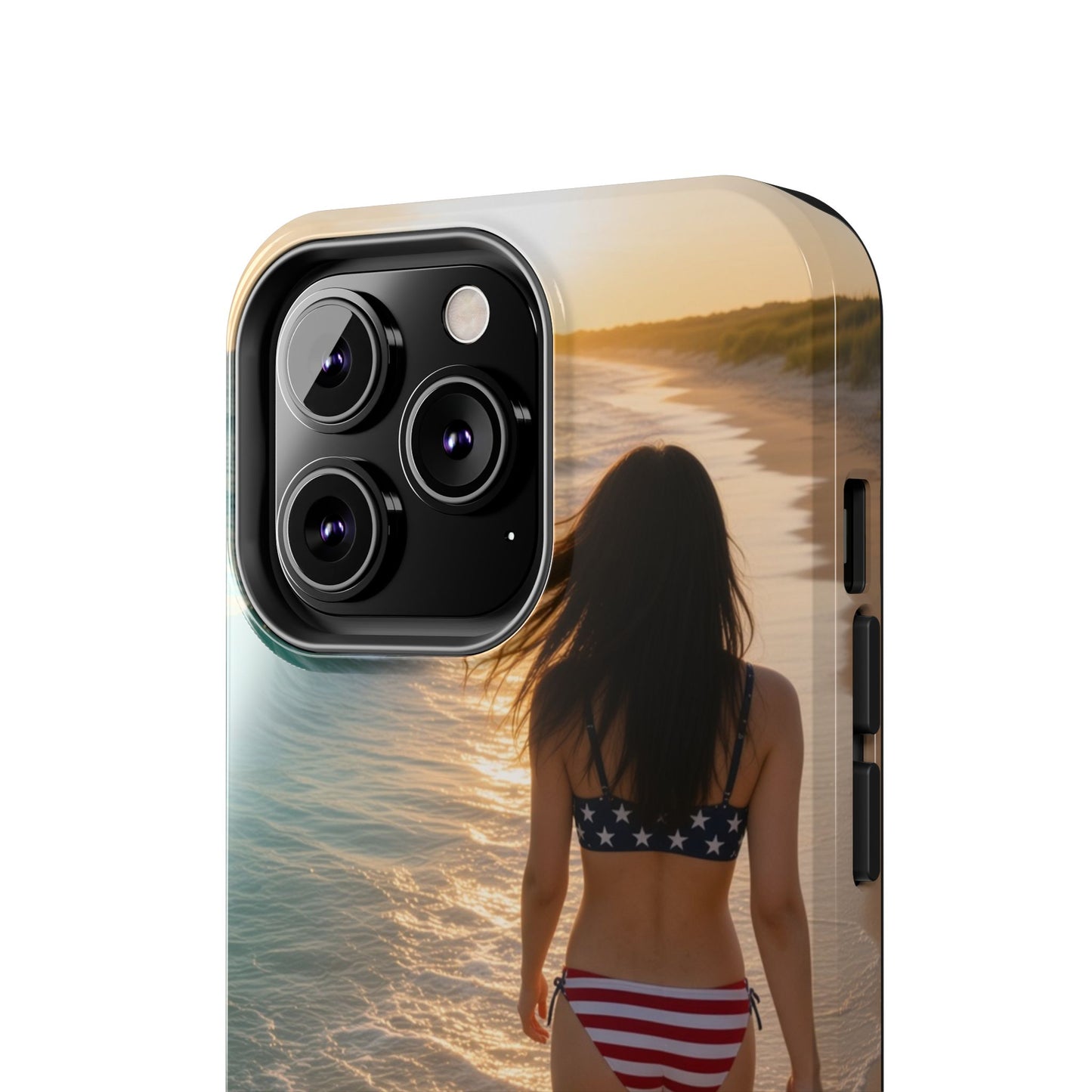 Beach Sunset Phone Case — American Flag Bikini Girl Tough Protective Cover