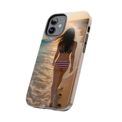 Beach Sunset Phone Case — American Flag Bikini Girl Tough Protective Cover