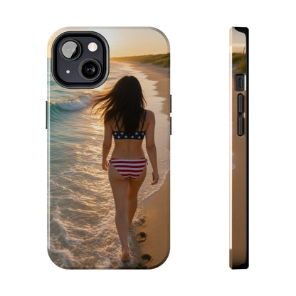 Beach Sunset Phone Case — American Flag Bikini Girl Tough Protective Cover