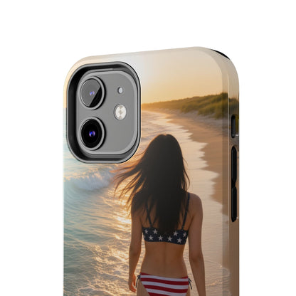 Beach Sunset Phone Case — American Flag Bikini Girl Tough Protective Cover