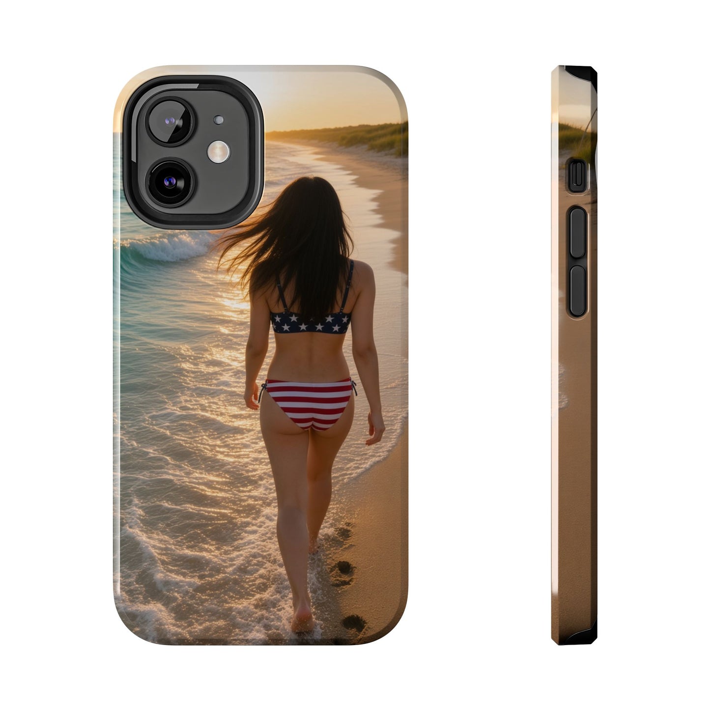 Beach Sunset Phone Case — American Flag Bikini Girl Tough Protective Cover