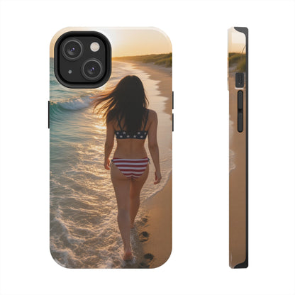 Beach Sunset Phone Case — American Flag Bikini Girl Tough Protective Cover