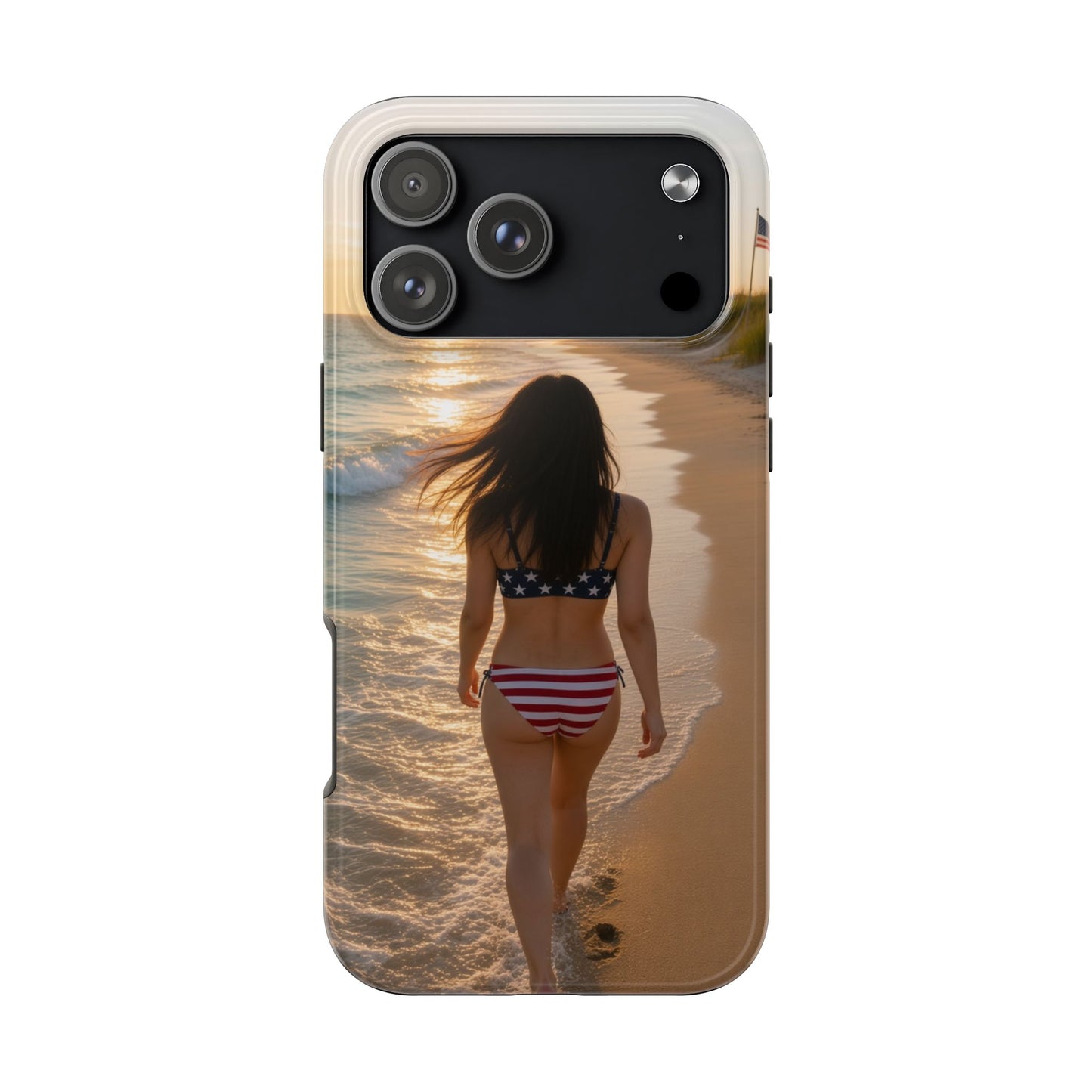Beach Sunset Phone Case — American Flag Bikini Girl Tough Protective Cover