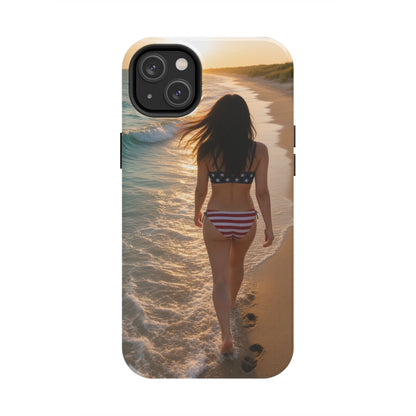 Beach Sunset Phone Case — American Flag Bikini Girl Tough Protective Cover