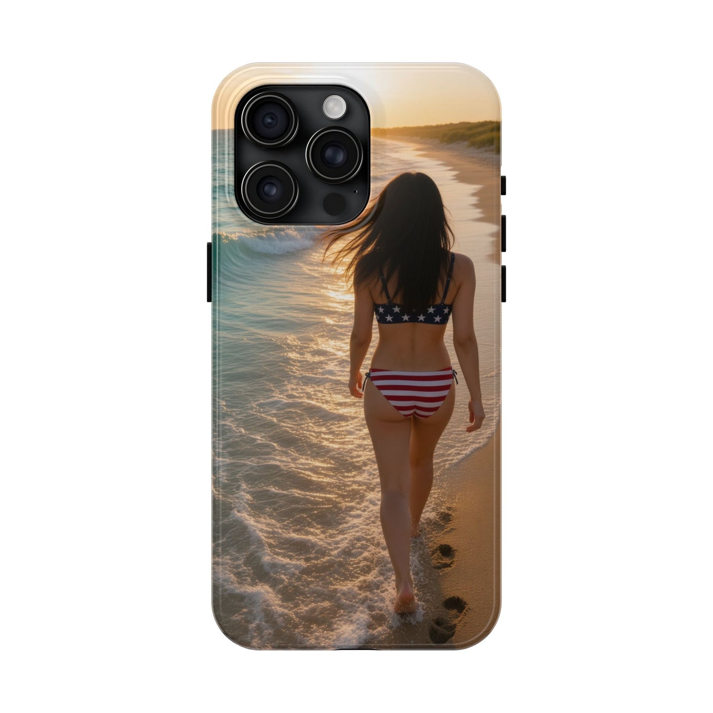 Beach Sunset Phone Case — American Flag Bikini Girl Tough Protective Cover