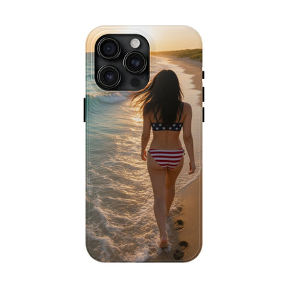 Beach Sunset Phone Case — American Flag Bikini Girl Tough Protective Cover