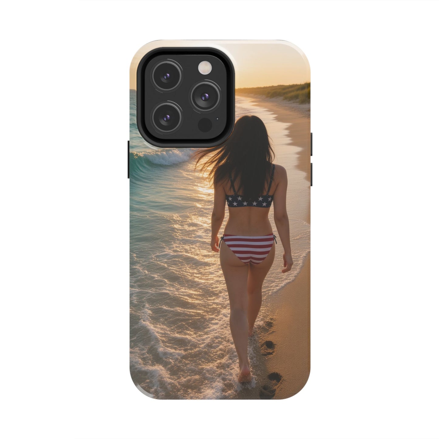 Beach Sunset Phone Case — American Flag Bikini Girl Tough Protective Cover