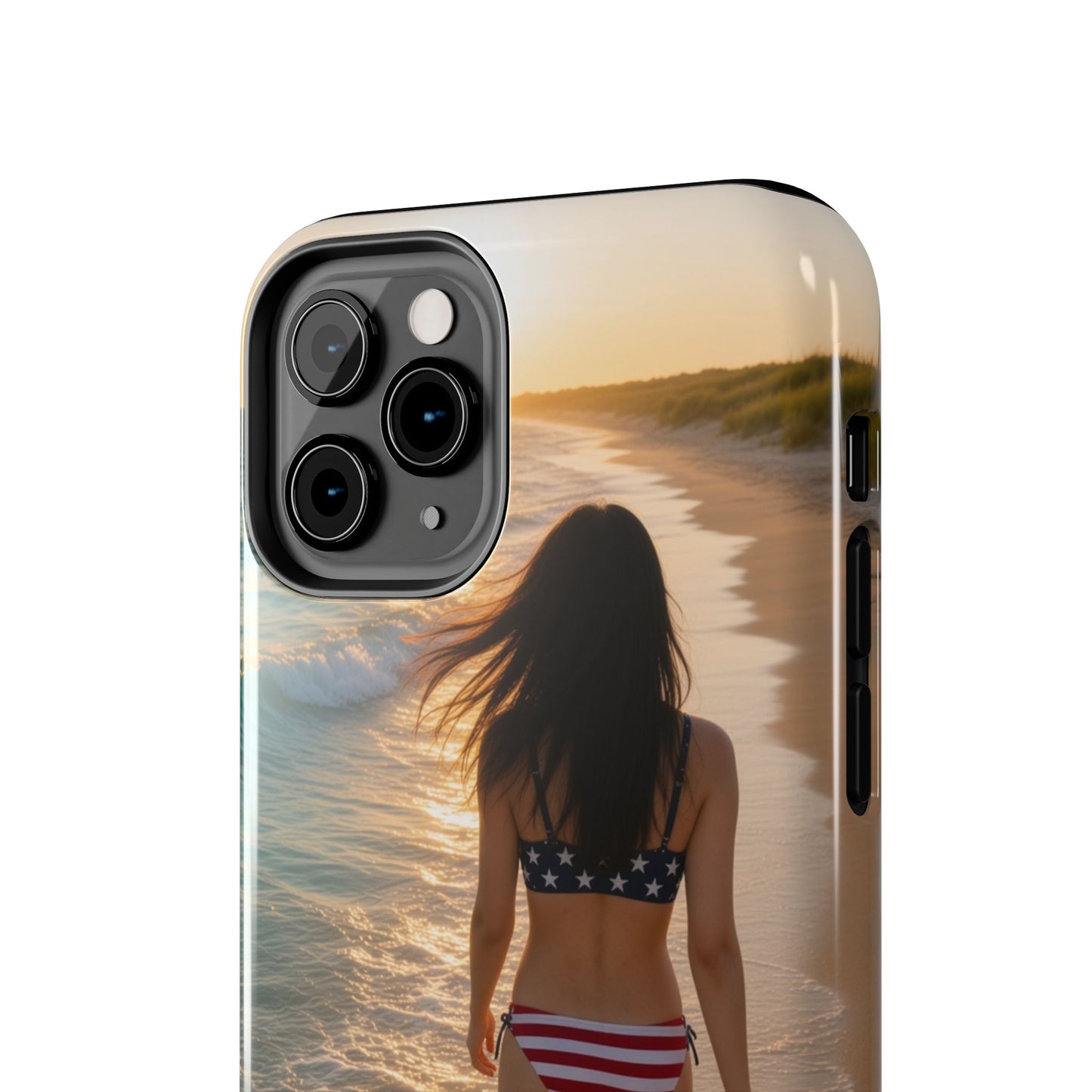 Beach Sunset Phone Case — American Flag Bikini Girl Tough Protective Cover