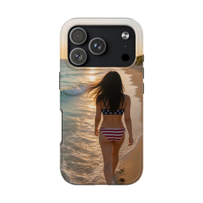 Beach Sunset Phone Case — American Flag Bikini Girl Tough Protective Cover