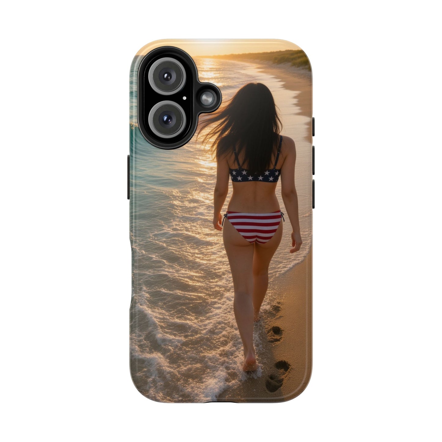Beach Sunset Phone Case — American Flag Bikini Girl Tough Protective Cover