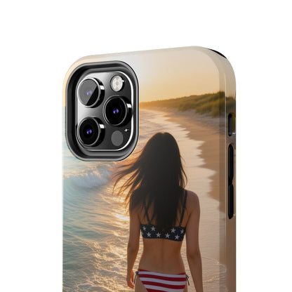 Beach Sunset Phone Case — American Flag Bikini Girl Tough Protective Cover