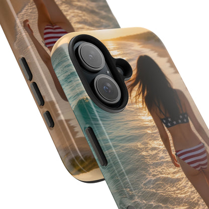 Beach Sunset Phone Case — American Flag Bikini Girl Tough Protective Cover