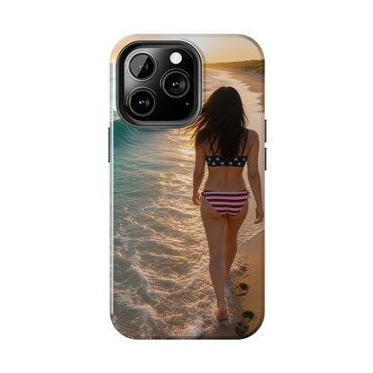 Beach Sunset Phone Case — American Flag Bikini Girl Tough Protective Cover