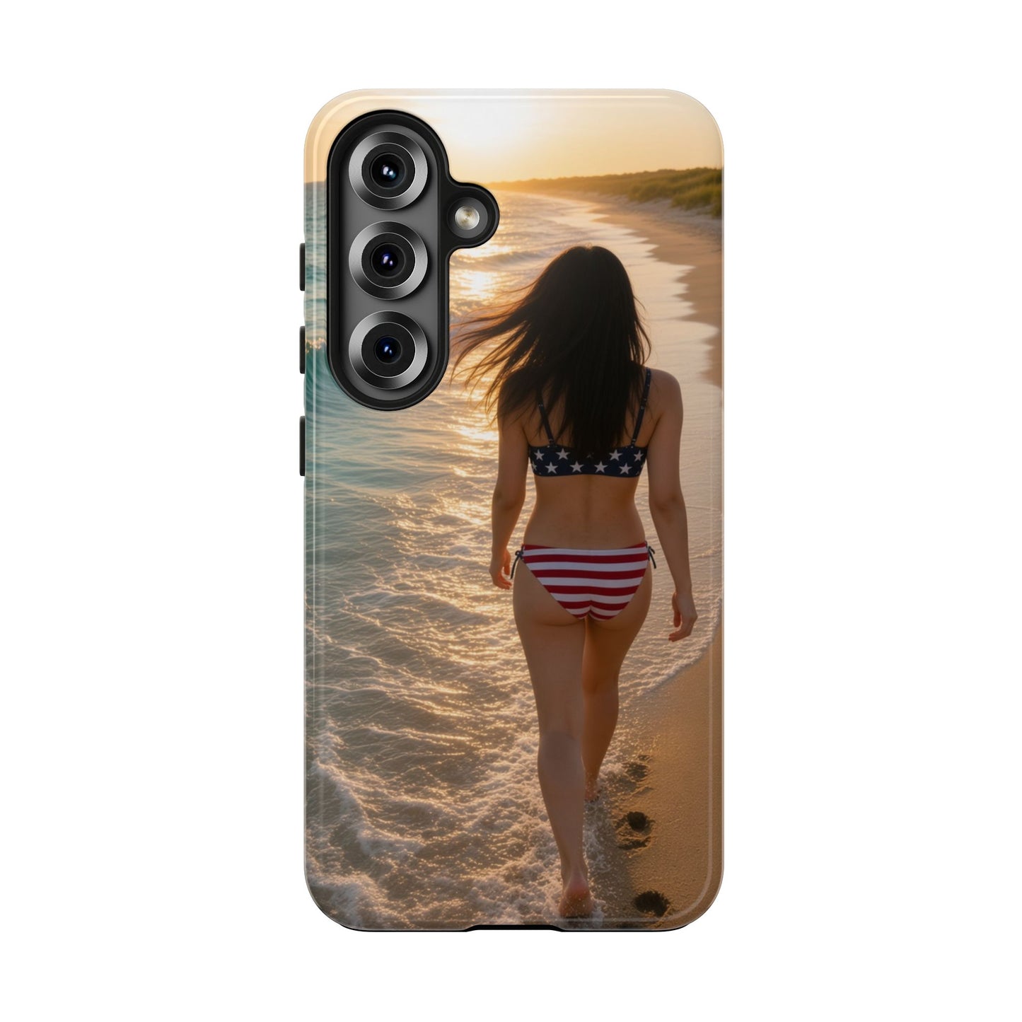 Beach Sunset Phone Case — American Flag Bikini Girl Tough Protective Cover