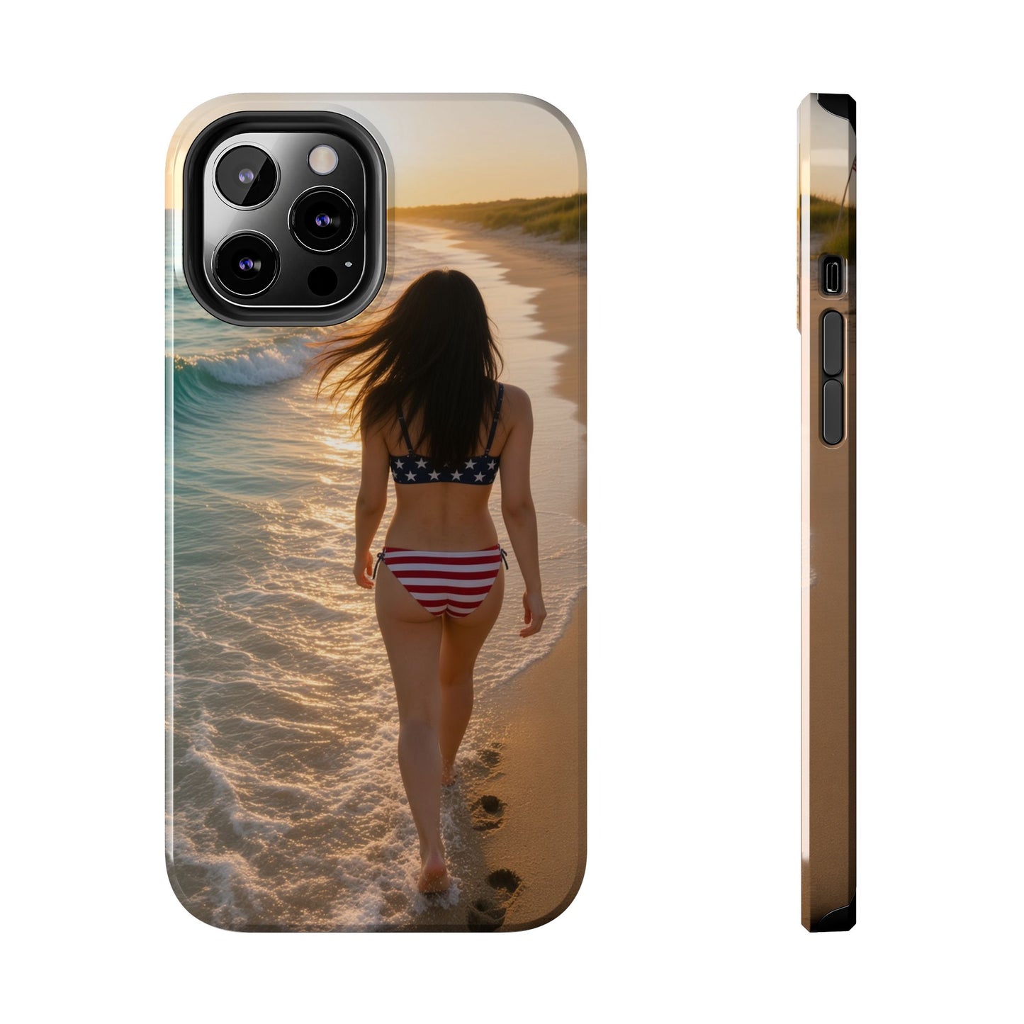 Beach Sunset Phone Case — American Flag Bikini Girl Tough Protective Cover
