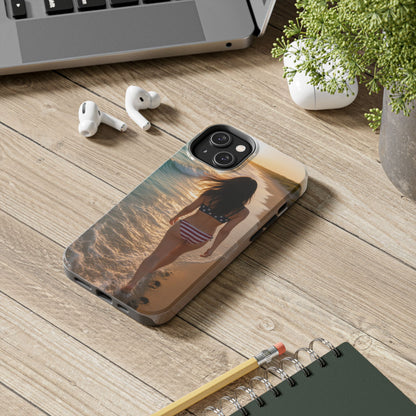 Beach Sunset Phone Case — American Flag Bikini Girl Tough Protective Cover