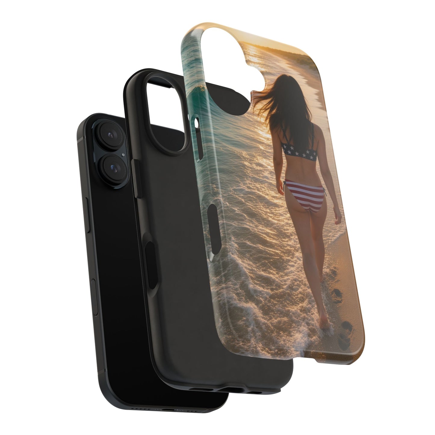 Beach Sunset Phone Case — American Flag Bikini Girl Tough Protective Cover