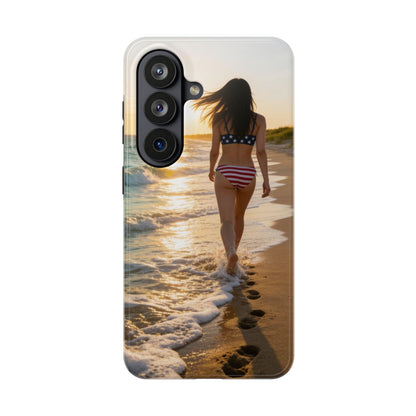 Beach Sunset Phone Case — American Flag Bikini Girl Tough Protective Cover